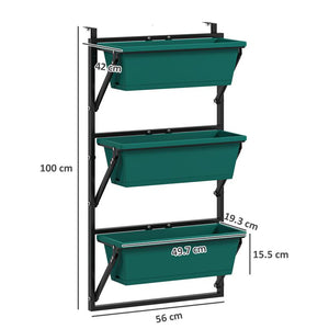 FIORIERA DA ESTERNO VERTICALE E 3 VASI PER PIANTE IN PLASTICA CON FORI DI DRENAGGIO 56X42X100 CM VERDE