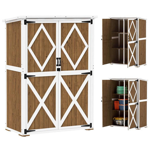 CAPANNO DA GIARDINO IN LEGNO DI ABETE CON 2 RIPIANI E 2 PORTE 116.5X57X159/167 CM MARRONE E BIANCO