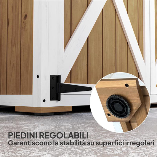 CAPANNO DA GIARDINO IN LEGNO DI ABETE CON 2 RIPIANI E 2 PORTE 116.5X57X159/167 CM MARRONE E BIANCO