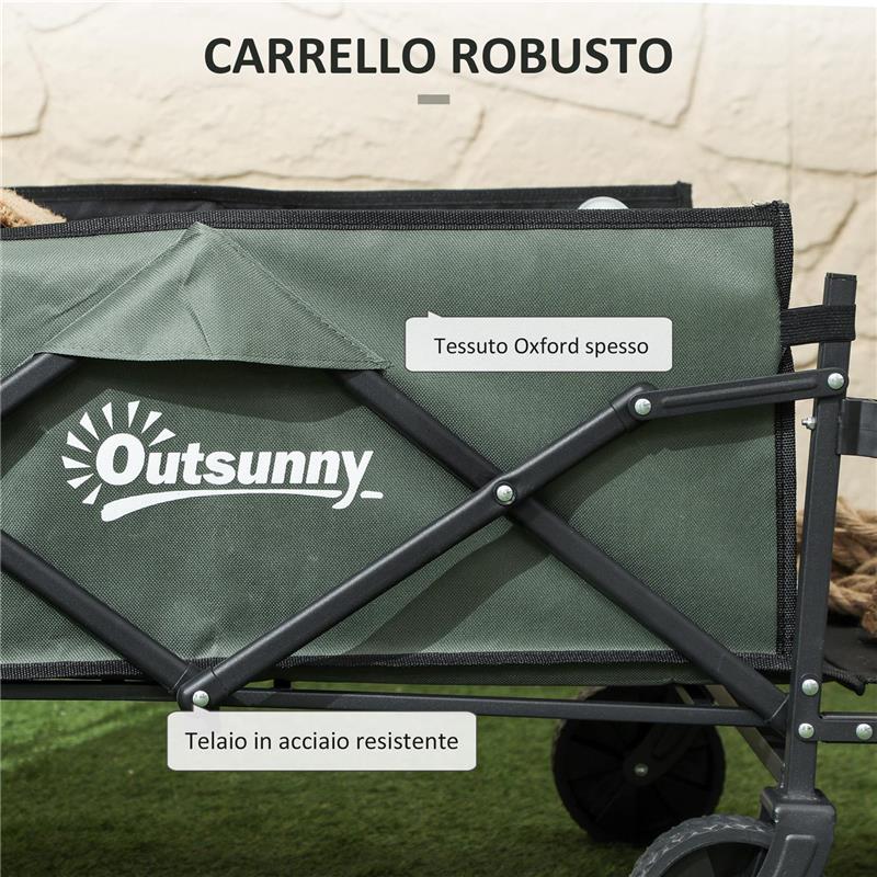 CARRELLO DA GIARDINO DA 95L PIEGHEVOLE CON PANNELLO APRIBILE IN ACCIAIO E POLIESTERE 125X48X78-102 CM VERDE