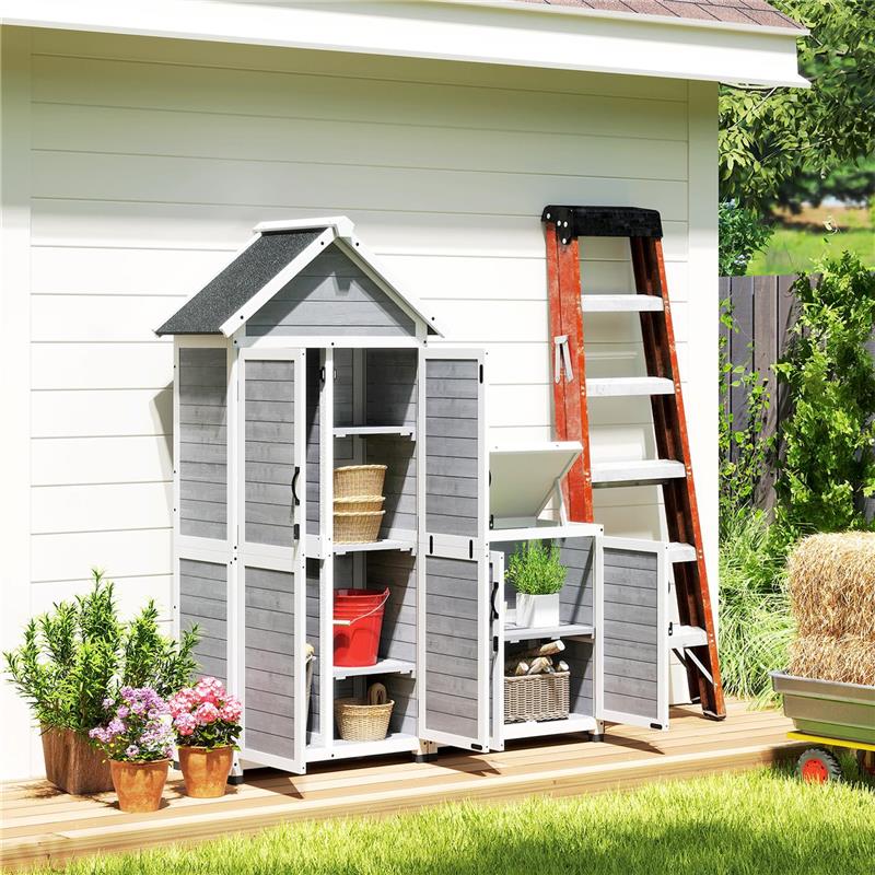 CASETTA DA GIARDINO E ARMADIO ESTERNO CON TETTO APRIBILE IN LEGNO PORTE CON BLOCCO 89X51X182 CM GRIGIO CHIARO