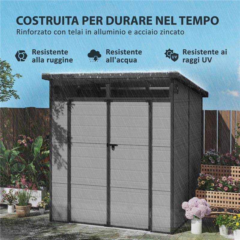 CASETTA DA GIARDINO IN PLASTICA PORTA ATTREZZI CON FINESTRE PRESE D'ARIA E BLOCCO 1.9X1.9 M GRIGIO CHIARO