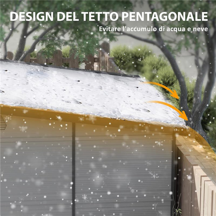 CASETTA DA GIARDINO IN PLASTICA PORTA ATTREZZI CON FINESTRE PRESE D'ARIA E BLOCCO 1.9X1.9 M GRIGIO CHIARO