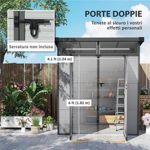 CASETTA DA GIARDINO IN PLASTICA PORTA ATTREZZI CON FINESTRE PRESE D'ARIA E BLOCCO 1.9X1.9 M GRIGIO CHIARO