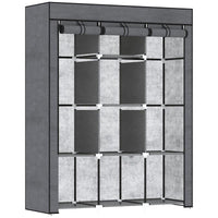 GUARDAROBA IN TESSUTO NON TESSUTO E ACCIAIO CON 8 RIPIANI E 2 BARRE 125X43X162.5 CM GRIGIO CARBONE