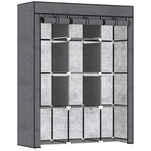 GUARDAROBA IN TESSUTO NON TESSUTO E ACCIAIO CON 8 RIPIANI E 2 BARRE 125X43X162.5 CM GRIGIO CARBONE