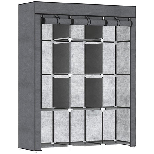 GUARDAROBA IN TESSUTO NON TESSUTO E ACCIAIO CON 8 RIPIANI E 2 BARRE 125X43X162.5 CM GRIGIO CARBONE