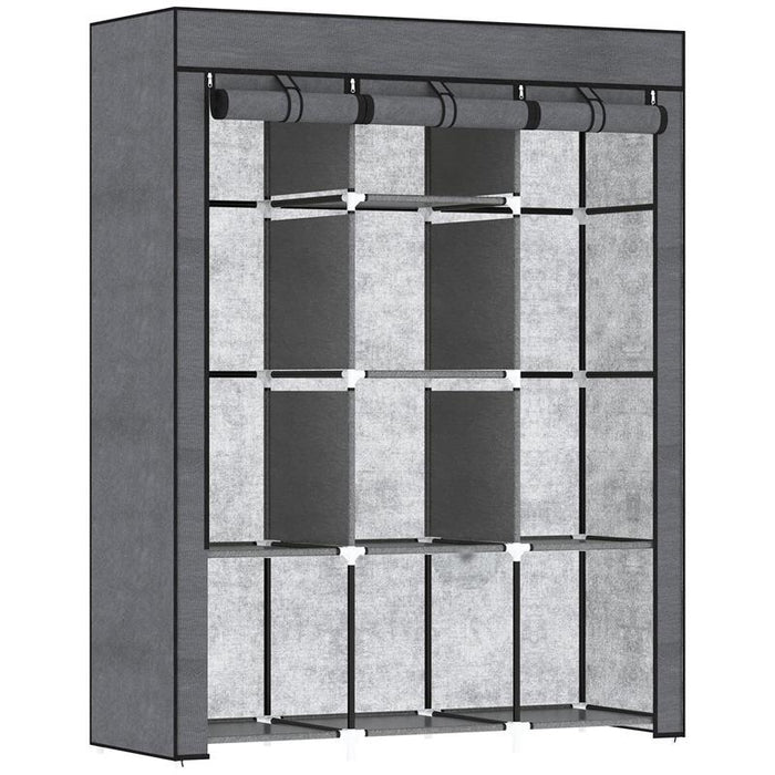 GUARDAROBA IN TESSUTO NON TESSUTO E ACCIAIO CON 8 RIPIANI E 2 BARRE 125X43X162.5 CM GRIGIO CARBONE