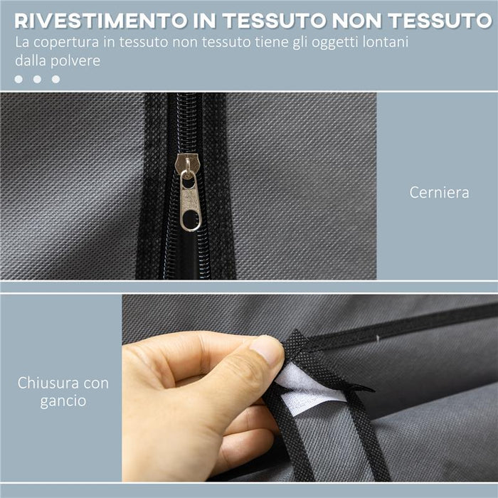 GUARDAROBA IN TESSUTO NON TESSUTO E ACCIAIO CON 8 RIPIANI E 2 BARRE 125X43X162.5 CM GRIGIO CARBONE