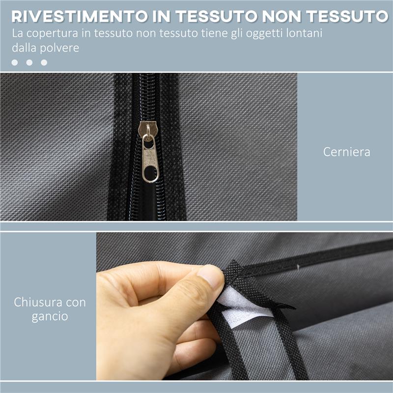 GUARDAROBA IN TESSUTO NON TESSUTO E ACCIAIO CON 8 RIPIANI E 2 BARRE 125X43X162.5 CM GRIGIO CARBONE