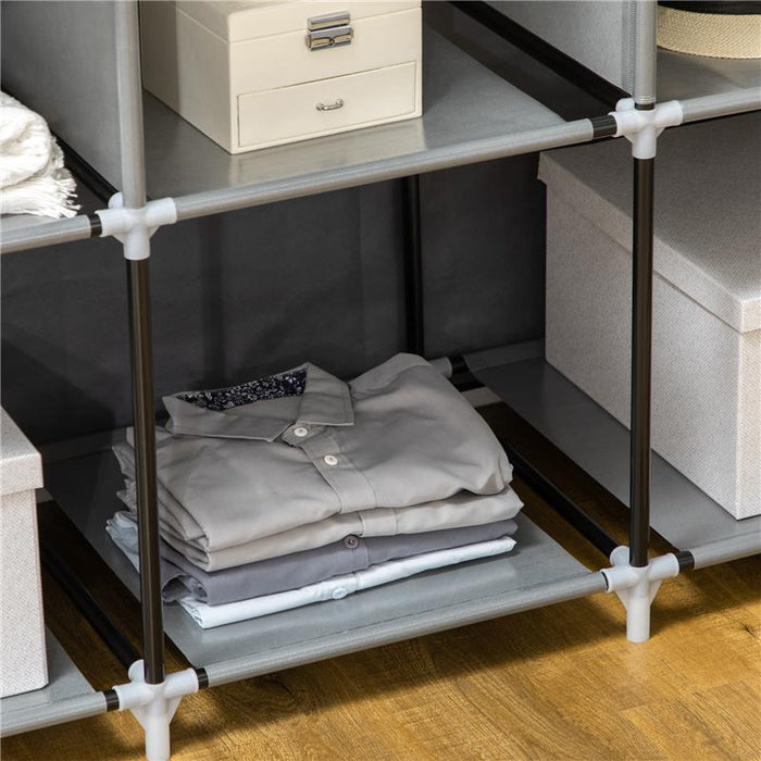 GUARDAROBA IN TESSUTO NON TESSUTO E ACCIAIO CON 8 RIPIANI E 2 BARRE 125X43X162.5 CM GRIGIO CARBONE