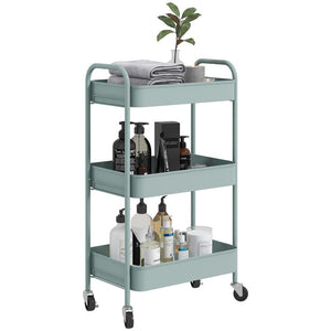 CARRELLO DA CUCINA A 3 LIVELLI CON MANIGLIE E 4 ROTELLE IN ACCIAIO 45X30.6X79 CM AZZURRO