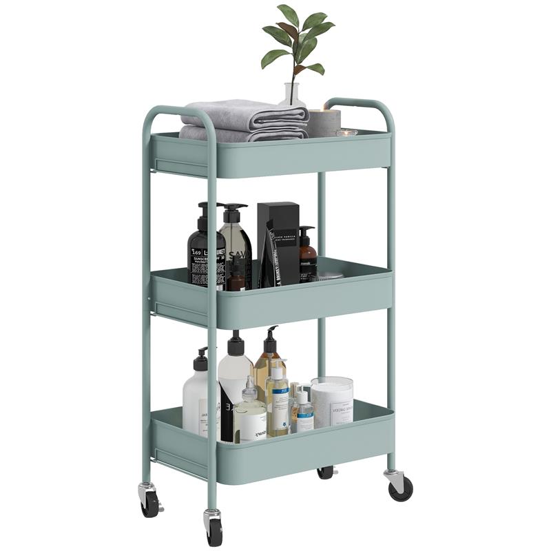 CARRELLO DA CUCINA A 3 LIVELLI CON MANIGLIE E 4 ROTELLE IN ACCIAIO 45X30.6X79 CM AZZURRO