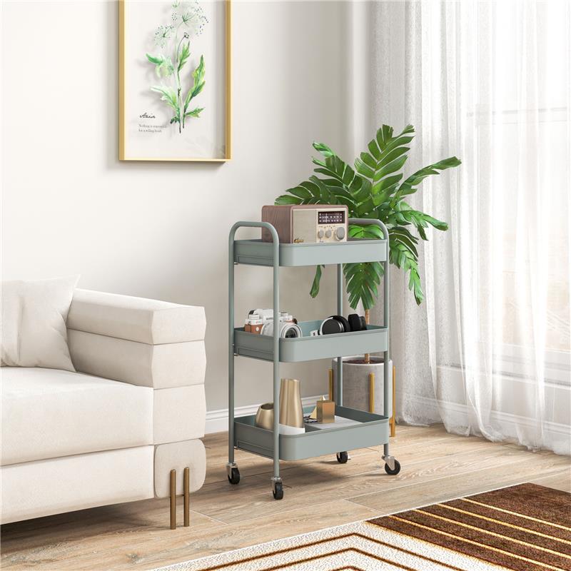 CARRELLO DA CUCINA A 3 LIVELLI CON MANIGLIE E 4 ROTELLE IN ACCIAIO 45X30.6X79 CM AZZURRO