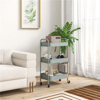 CARRELLO DA CUCINA A 3 LIVELLI CON MANIGLIE E 4 ROTELLE IN ACCIAIO 45X30.6X79 CM AZZURRO