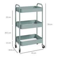 CARRELLO DA CUCINA A 3 LIVELLI CON MANIGLIE E 4 ROTELLE IN ACCIAIO 45X30.6X79 CM AZZURRO