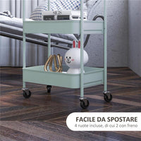 CARRELLO DA CUCINA A 3 LIVELLI CON MANIGLIE E 4 ROTELLE IN ACCIAIO 45X30.6X79 CM AZZURRO
