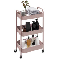 CARRELLO DA CUCINA A 3 LIVELLI CON MANIGLIE E 4 ROTELLE IN ACCIAIO 45X30.6X79 CM ROSA