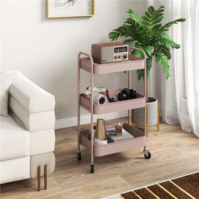 CARRELLO DA CUCINA A 3 LIVELLI CON MANIGLIE E 4 ROTELLE IN ACCIAIO 45X30.6X79 CM ROSA