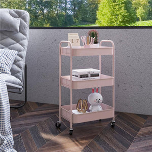 CARRELLO DA CUCINA A 3 LIVELLI CON MANIGLIE E 4 ROTELLE IN ACCIAIO 45X30.6X79 CM ROSA