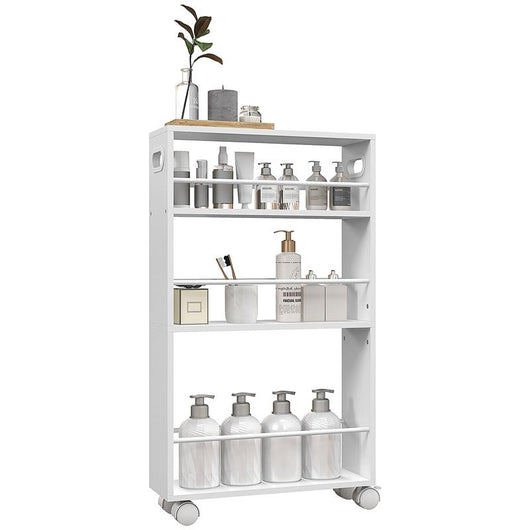 CARRELLO DA CUCINA E BAGNO SALVASPAZIO A 3 LIVELLI CON BARRE LATERALI E RUOTE CON FRENI BIANCO 45X15X80 CM