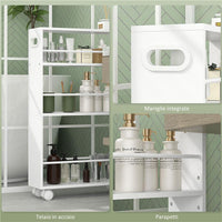 CARRELLO DA CUCINA E BAGNO SALVASPAZIO A 3 LIVELLI CON BARRE LATERALI E RUOTE CON FRENI BIANCO 45X15X80 CM