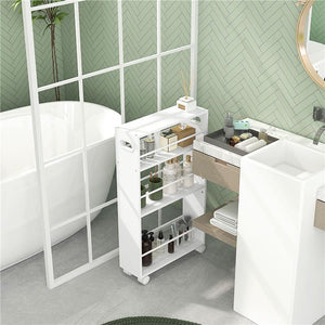 CARRELLO DA CUCINA E BAGNO SALVASPAZIO A 3 LIVELLI CON BARRE LATERALI E RUOTE CON FRENI BIANCO 45X15X80 CM