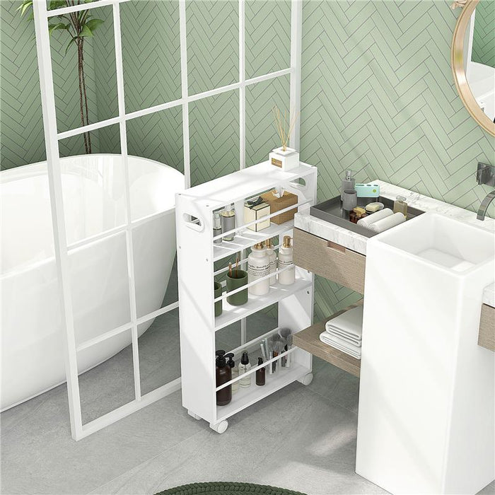 CARRELLO DA CUCINA E BAGNO SALVASPAZIO A 3 LIVELLI CON BARRE LATERALI E RUOTE CON FRENI BIANCO 45X15X80 CM
