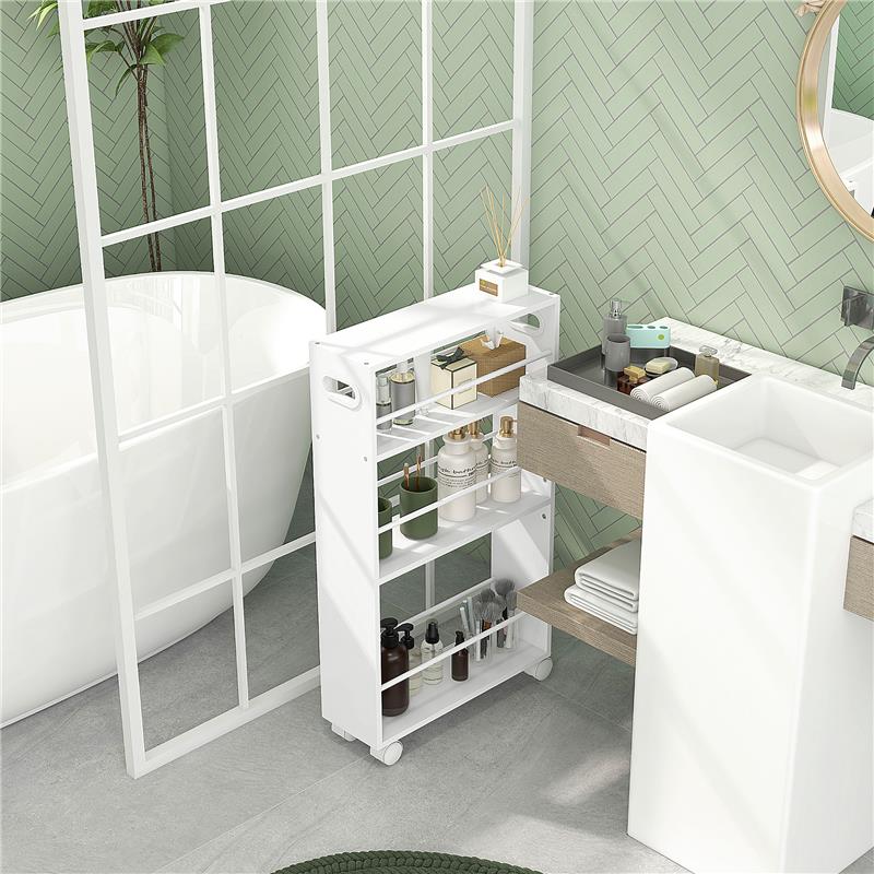 CARRELLO DA CUCINA E BAGNO SALVASPAZIO A 3 LIVELLI CON BARRE LATERALI E RUOTE CON FRENI BIANCO 45X15X80 CM
