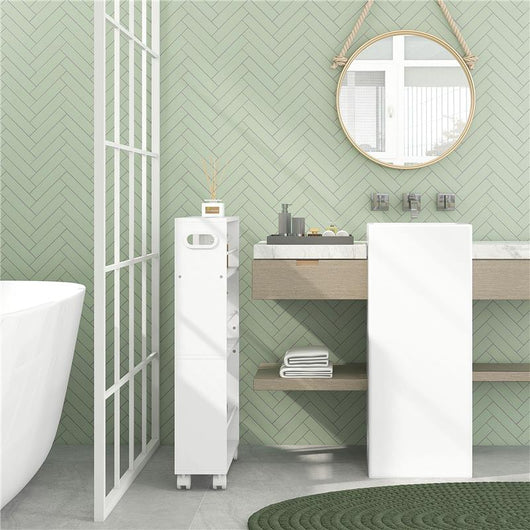 CARRELLO DA CUCINA E BAGNO SALVASPAZIO A 3 LIVELLI CON BARRE LATERALI E RUOTE CON FRENI BIANCO 45X15X80 CM