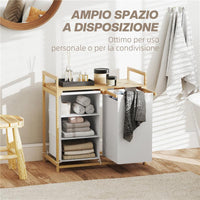 CESTO PORTABIANCHERIA CON 2 BORSE ESTRAIBILI MANIGLIE E RIPIANO IN BAMBÙ 70X36X70 CM BIANCO