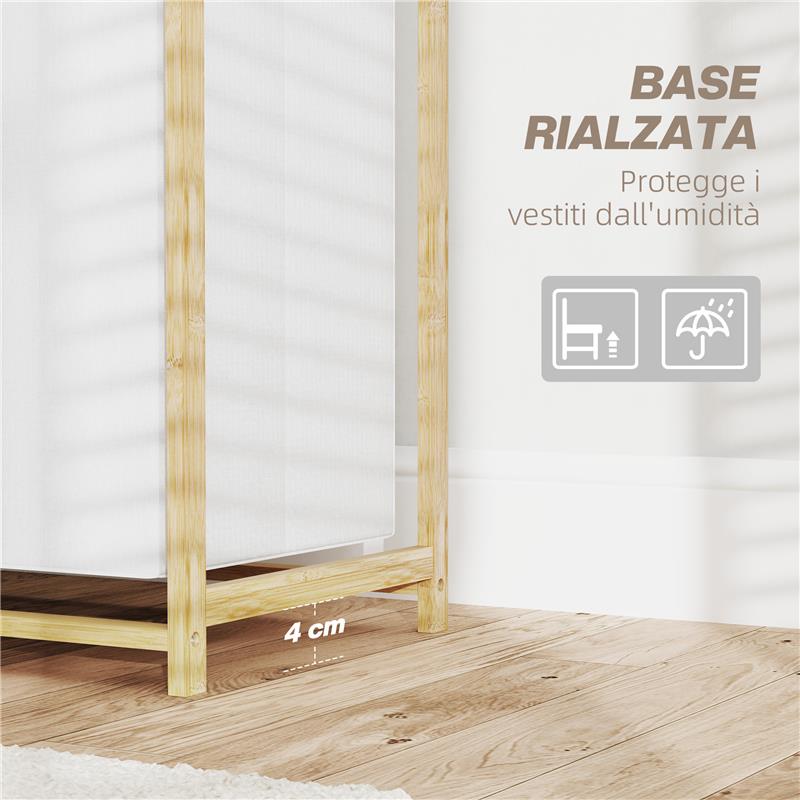 CESTO PORTABIANCHERIA CON 2 BORSE ESTRAIBILI MANIGLIE E RIPIANO IN BAMBÙ 70X36X70 CM BIANCO