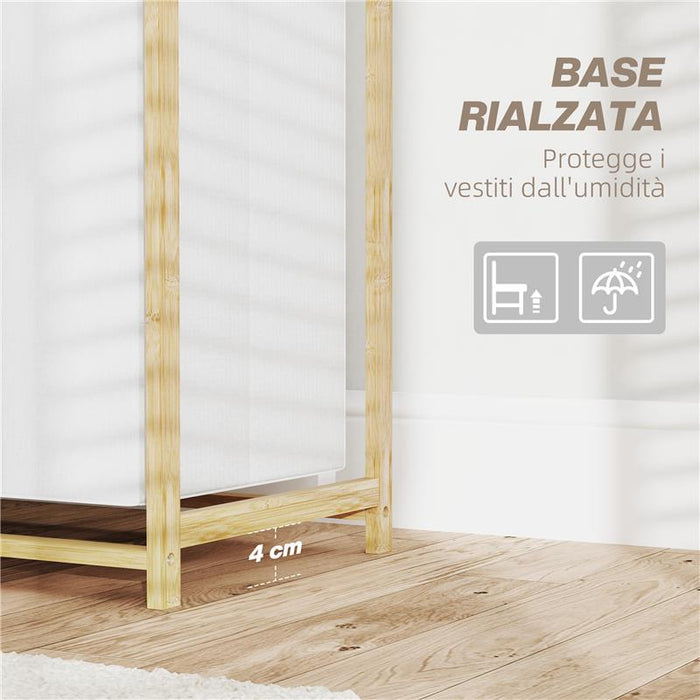 CESTO PORTABIANCHERIA CON 2 BORSE ESTRAIBILI MANIGLIE E RIPIANO IN BAMBÙ 70X36X70 CM BIANCO