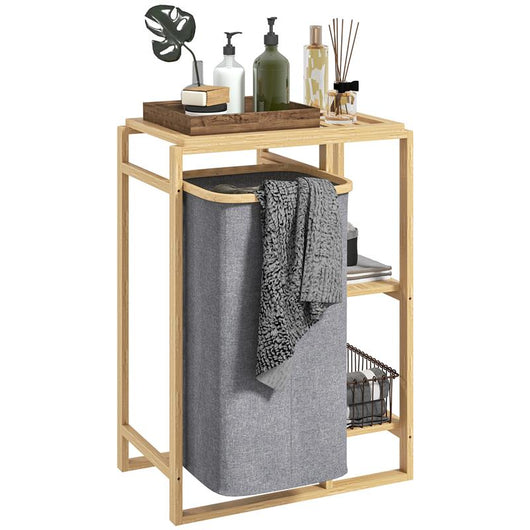 CESTO PORTABIANCHERIA CON BORSA ESTRAIBILE E RIPIANI A DOGHE IN BAMBÙ 50X32X70 CM GRIGIO