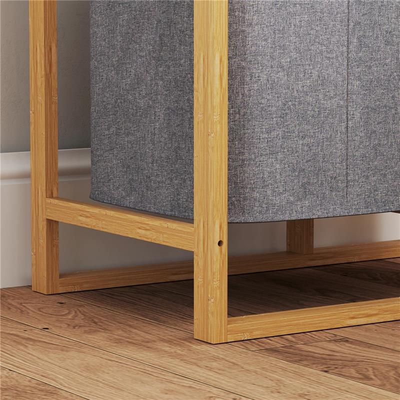 CESTO PORTABIANCHERIA CON BORSA ESTRAIBILE E RIPIANI A DOGHE IN BAMBÙ 50X32X70 CM GRIGIO