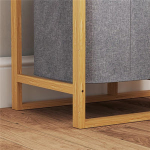 CESTO PORTABIANCHERIA CON BORSA ESTRAIBILE E RIPIANI A DOGHE IN BAMBÙ 50X32X70 CM GRIGIO