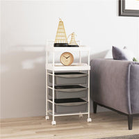 CARRELLO PORTAOGGETTI CON 2 VASSOI FISSI E 3 VASSOI SCORREVOLI IN ACCIAIO E PP 40X34X85 CM BIANCO E GRIGIO