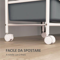 CARRELLO PORTAOGGETTI CON 2 VASSOI FISSI E 3 VASSOI SCORREVOLI IN ACCIAIO E PP 40X34X85 CM BIANCO E GRIGIO