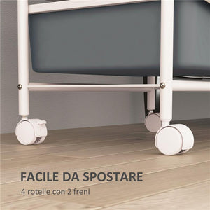 CARRELLO PORTAOGGETTI CON 2 VASSOI FISSI E 3 VASSOI SCORREVOLI IN ACCIAIO E PP 40X34X85 CM BIANCO E GRIGIO