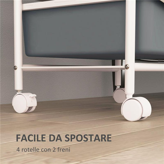 CARRELLO PORTAOGGETTI CON 2 VASSOI FISSI E 3 VASSOI SCORREVOLI IN ACCIAIO E PP 40X34X85 CM BIANCO E GRIGIO