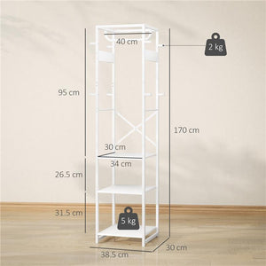 APPENDIABITI DA TERRA CON ASTA E 2 RIPIANI APERTI IN LEGNO E ACCIAIO 38.5X30X170 CM BIANCO E COLOR LEGNO