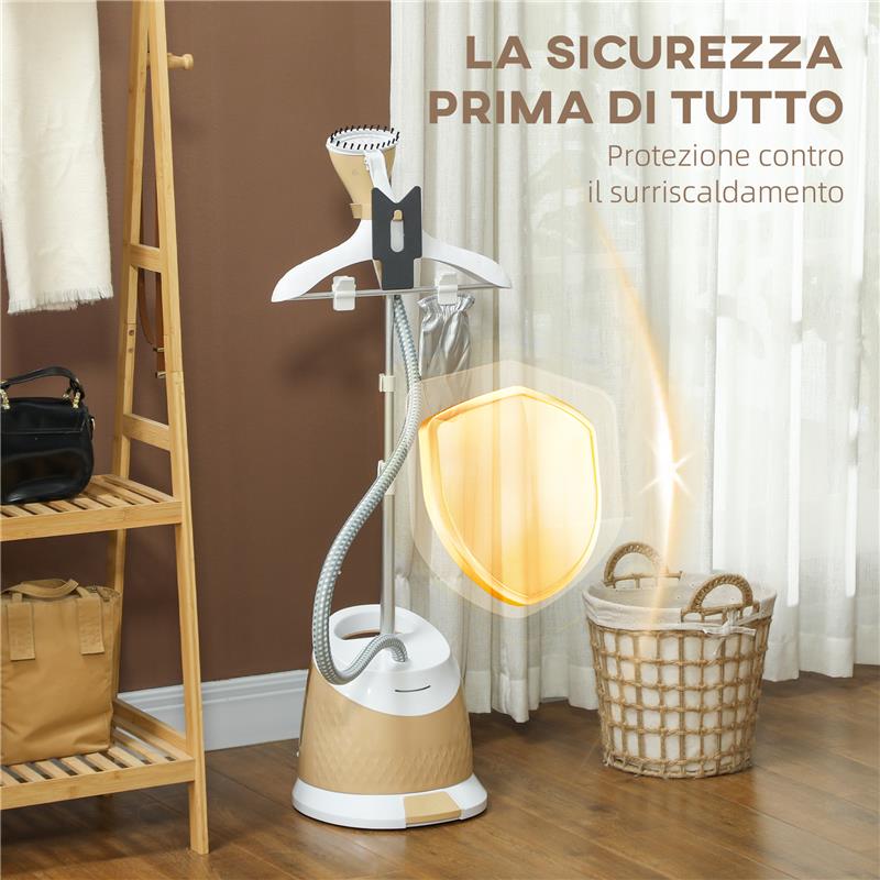 FERRO DA STIRO VERTICALE A VAPORE 1800W CON SERBATOIO 1.8L ALTEZZA REGOLABILE 32X32X32 CM E ACCESSORI ORO