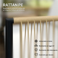 SET DA GIARDINO 4 PEZZI IN RATTAN E ACCIAIO CON DIVANETTO 2 POLTRONE DA ESTERNO E TAVOLINO BASSO MULTICOLORE