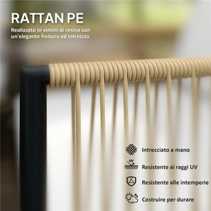 SET DA GIARDINO 4 PEZZI IN RATTAN E ACCIAIO CON DIVANETTO 2 POLTRONE DA ESTERNO E TAVOLINO BASSO MULTICOLORE