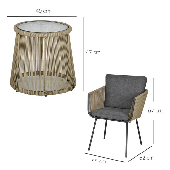 SET DA ESTERNO CON TAVOLINO IN VETRO E 2 SEDIE DA GIARDINO IN RATTAN STILE BOHO CAFFÉ