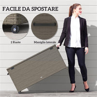 BAULE DA ESTERNO DA 184L IN RATTAN POLIETILENE CON RUOTE E RIVESTIMENTO INTERNO IMPERMEABILE 102X52X52 CM GRIGIO
