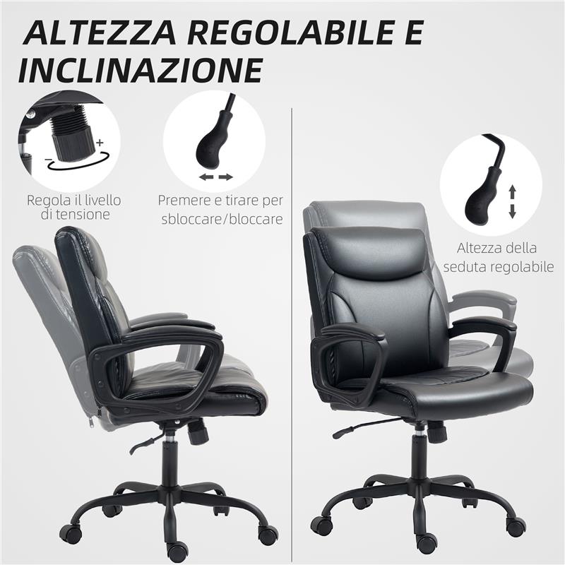 SEDIA DA UFFICIO RECLINABILE AD ALTEZZA REGOLABILE IN FINTA PELLE E ACCIAIO 60X68X95.5-105 CM NERO