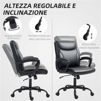 SEDIA DA UFFICIO RECLINABILE AD ALTEZZA REGOLABILE IN FINTA PELLE E ACCIAIO 60X68X95.5-105 CM NERO