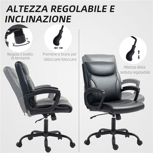 SEDIA DA UFFICIO RECLINABILE AD ALTEZZA REGOLABILE IN FINTA PELLE E ACCIAIO 60X68X95.5-105 CM NERO