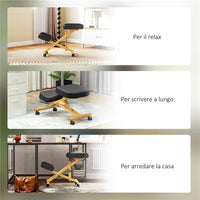 SEDIA ERGONOMICA POSTURALE CON INGINOCCHIATOIO ALTEZZA REGOLABILE E ROTELLE IN LEGNO NERO
